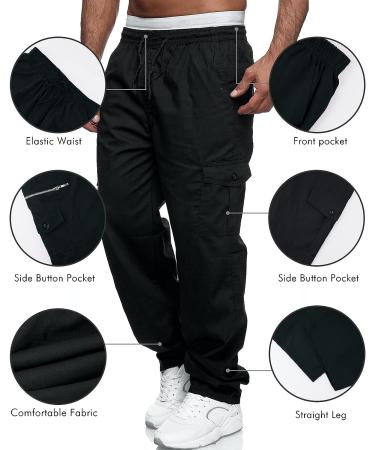 Men's Relaxed Fit Cargo Jogger Sweatpants - 3X Black with Drawstring & Pockets - Buy Online on GoSupps.com