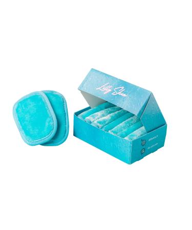 Washable and reusable make-up remote pads from Lilly Skin-rectangular microfiber cleaning and peeling towels for the facial skin-box with 7 pads-ice blue