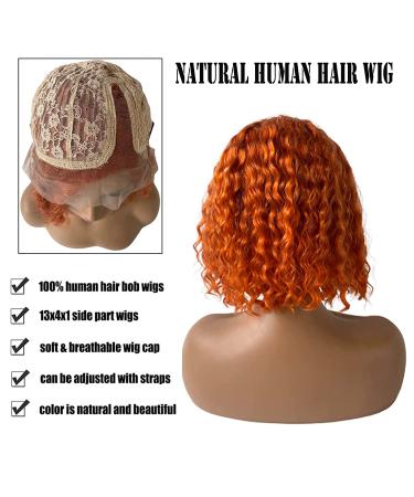 Orange T-Part Bob Wig 8 Inch Brazilian Curly Remy Human Hair Lace Front Wig 180% Density - Buy Online on GoSupps.com