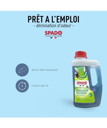SPADO - Organic drain cleaner - Unblocks cleans and deodorises - Removes clogs dirt and odours - Compatible with septic tanks and grease trays - No soda or acid - 1L - Made in France - Buy Online on GoSupps.com