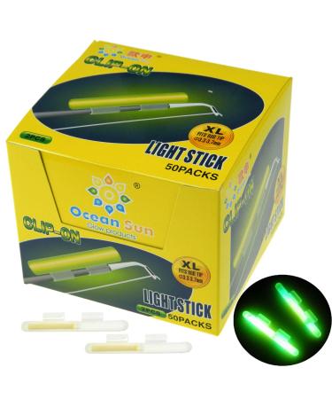 QualyQualy Clip-On Fishing Glow Sticks for Pole, Fishing Rod Tip Light #M #L #XL Glow Sticks for Night Fishing 50 Packs(100 Sticks)/Box XL 3.3-3.7mm-50 Packs(100 sticks)