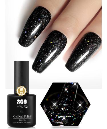 YTD Likomey Gel Nail Polish,1 Pcs 15ml Colorful Black Glitter Soak Off UV Nail Gel Polish,Salon Home DIY Manicure