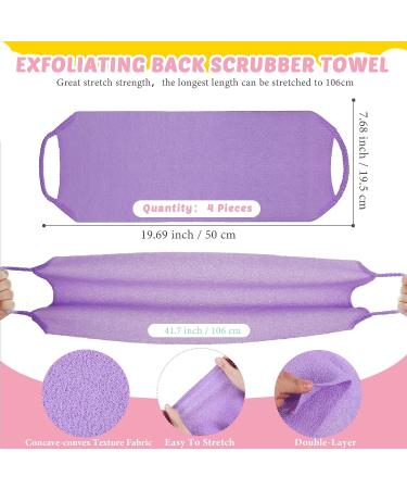 Breling Exfoliating Back Scrubber Set - 8 Pieces | Shower Gloves for Women, Men & Children | Stretchable Pull Strap Washcloth | Pink, Purple, Blue, Green - Buy Online on GoSupps.com