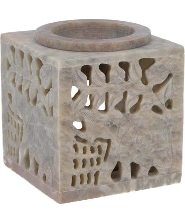 GURU Indian Fragrance Lamp - Essential Oil Diffuser & Tealight Holder | Cream White Bacon Stone Cube Elephant | 7.5x7.5x7.5 cm | Perfect for Aromatherapy & Home Fragrance - Buy Online on GoSupps.com