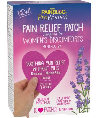 Painbloc24 Prowomen 6% Menthol Pain Relief Patch for Back Pain, Muscle Soreness, Cramps - Natural Cramp Relief - Women's Pain Relief Products - Natural Ingredients (10 Heart Patches)