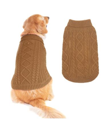 Bingpet turtleneck knitted sweater for dogs-classic braid hundred sweaters warm pet winter clothing outfits for dogs cats in the cold season (M brown) medium brown
