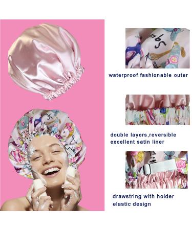 2Pcs Extra Large Waterproof Shower Cap for Women - Machine Washable & Reusable Silky Satin-Lined, Adjustable, Double Layers, Reversible - Buy Online on GoSupps.com