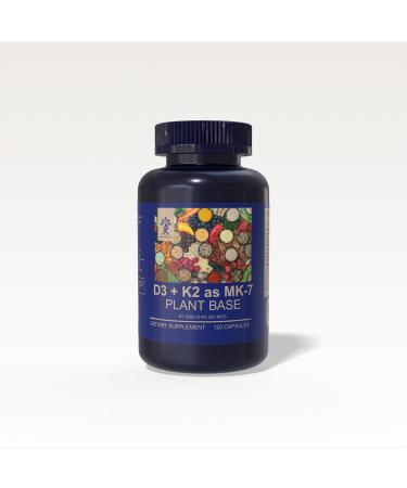 AZ BIOTECH D3 + K2 as MK-7 Plant Base Non-GMO Formula 5000 IU Vitamin D3 & 200 mcg Supplement Vitamin K2 MK-7 120 Capsules