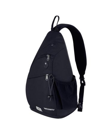 WATERFLY Sling Bag Crossbody Backpack: Over Shoulder Daypack Casual Cross Chest Side Pack Large Black