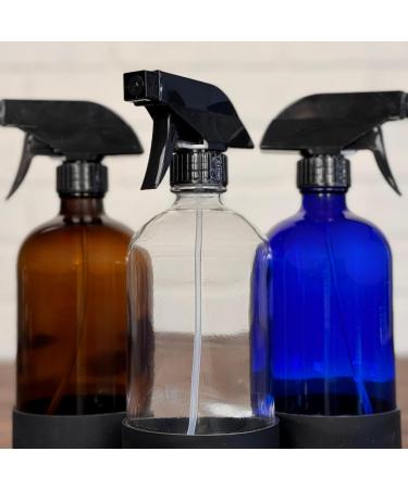 Refillable 16 oz Glass Bottle with Black Sprayer Silicone Sleeve 3 Colors (Cobalt Blue) - Buy Online on GoSupps.com