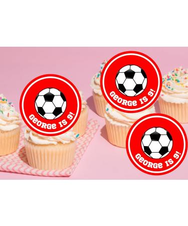20 x Personalised Football party cupcake toppers wafer/icing uncut - (icing paper red) Red icing paper - Buy Online on GoSupps.com