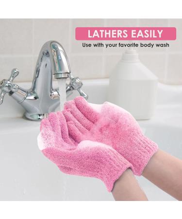 Sibba Exfoliating Peeling Gloves | Reusable Massage Scrubbing Gloves for Body & Shower | Pink Rose - Buy Online on GoSupps.com