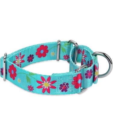 Shop Durable Sunflower Martingale Dog Collar - Adjustable & No Pulling - Large (43.2-63.5 cm) - Blue-Green Flower Pattern - Buy Online on GoSupps.com