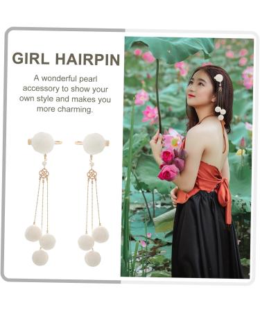 FRCOLOR 1 pair fringe clip womens hair accessories wedding hair barrettes wedding hair accessory shiny pearl hairpin crystal hair barrettes hair clip girl alloy Plush white China - Buy Online on GoSupps.com