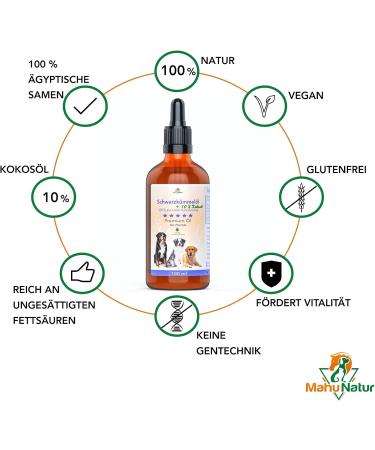 MAHU Natur Black Cumin Oil for Dogs - 100ml Unfiltered with 10% Coconut Oil | Sustainable Glass Bottle & Pipette - Optimal Health Booster - Buy Online on GoSupps.com