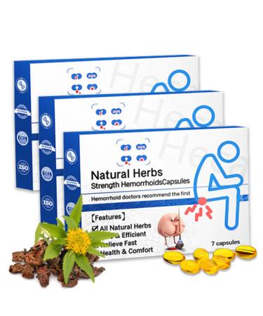 Heca Natural Herbal Strength Hemorrhoid Capsules Natural Hemorrhoid Relief Capsules Hemorrhoid Treatment Relief Capsules Helps Relieve Itching Burning Pain or Discomfort Fast (7Pcs/Box 3Boxs) 7Pcs/Box 3boxs