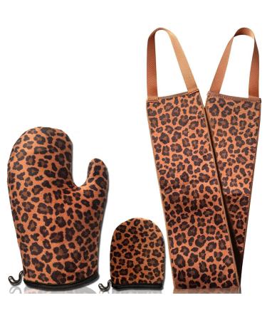 Self Tanning Mitt Applicator- GRINEER 3 Pieces Self Tanning Mitt Applicator Kit Includes Tanning Mitt Mini Face Mitt Back Lotion Applicator (Leopard)