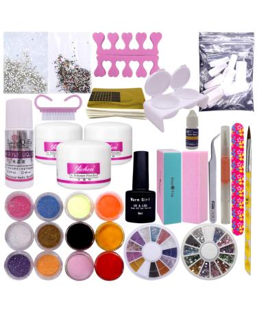 Warm girl acrylic nail set acrylic powder 3 colors 8 g acrylic fluid 12 glitter powder primer 8 ml nail art brush nail tip nail powder set for nail extension