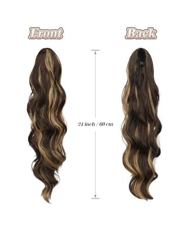 Feshfen 60cm Ponytail Hair Extension - Synthetic Wavy Curly Hair for Women in Dark Brown & Blonde - Buy Online on GoSupps.com