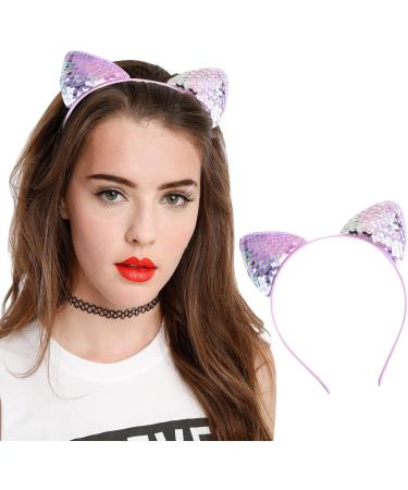 Sequin Cat Ears Headbands and Bunny Ear Headbands Shiny Hairbands Glittery Hair Hoops Hair Accessories for Easter Daily Wearing Party Decoration and Cosplay Accessories (Pink) - Buy Online on GoSupps.com