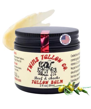 Twins Tallow Co. Beef & Cheeks Unscented Tallow Balm 2oz Cosmetic Grade Grass-Fed & Finished Beef Tallow paired with Organic Sicilian Unfiltered Extra Virgin Olive Oil