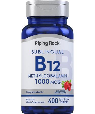 Piping Rock Vitamin B12 Sublingual Tablets | 1000 mcg | 400 Pills | Methylcobalamin Supplement for Women and Men | Berry Flavor | Vegetarian Non-GMO Gluten Free 400 Count (Pack of 1)