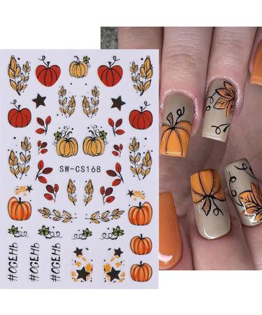 8 Sheets Pumpkin Nail Art Stickers | 3D Self-Adhesive Autumn Leaves & Harvest Designs | Thanksgiving Nail Decals for Women & Girls - Buy Online on GoSupps.com