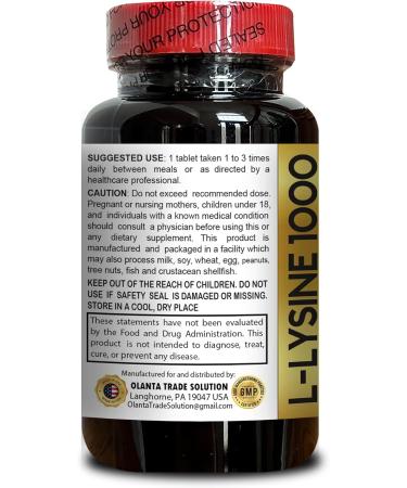 L-LYSINE 1000 mg Free Form Amino Acid Essential - Promotes Healthy Skin Hair Nails & Joints Supports Healthy Metabolism Lysine for Adults Vitamins Tissue Health - 2 Bottles 200 Counts - Buy Online on GoSupps.com