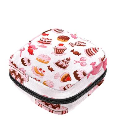 Menstrual Pad Bag with Zipper Ladies Napkin Pouch Tampons Collection Bag for Women and Girls (Cartoon Dessert)