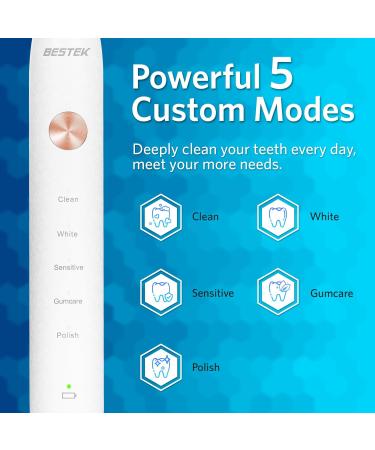 BESTEK Electric Toothbrush - Powerful Rechargeable Toothbrush with Multiple Modes Smart Timer & 6 Replacement Brush Heads - International Shipping Available - Buy Online on GoSupps.com
