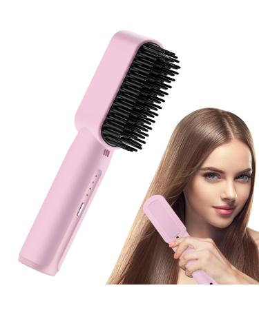 Cordless Hair Straightener Brush (Type-C Rechargeable) Portable Hair Straightener Comb Straightening Brush with Negative Ion for Women - 3 Temps 20s Fast Heating Lightweight for Travel Home