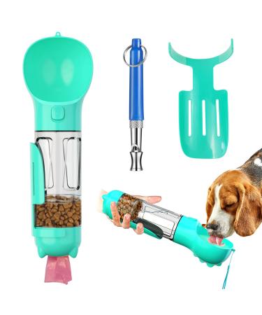 Dog Water Bottle 4 in 1 Portable Pet Water Bowl Dispenser with Dog Whistle, Pet Travel 10OZ (300ML) Water Cup with Food Container, Poop Collection Shovel, Garbage Bag for Dogs Cats Walking and Travel Blue