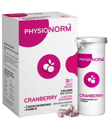 Physionorm Cranberry - Complement Alimentaire pour Femme Contre Infections Urinaires - Renforce la Flore Intestinale - Probiotique Ferments Lactiques & Vitamine B2-30 ge lules