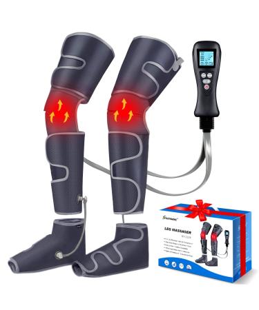 SLOTHMORE Leg Massager with Air Compression & Heat, 4-in-1 Foot Calf Thigh Knee Massager for Circulation & Pain Relief, 4 Modes 4 Intensities 2 Heat Levels, Compression Boots for Cramps Edema, RLS Gray