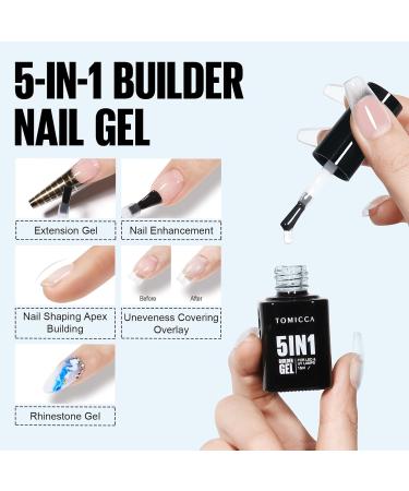 TOMICCA 5 in 1 Builder Nail Gel - Clear 15ML | Strengthening & Repair Gel for Hard Nails Tips & Extensions - Nail Art Decoration - Buy Online on GoSupps.com
