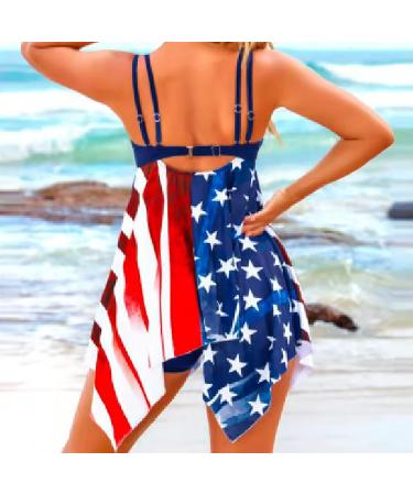 Women's American Flag Tie Dye Tankini Swimdress with Boy Shorts - Blue (Size Small) - Buy Online on GoSupps.com