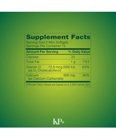 KP+ Calcium Mini 600 mg Plus Vitamin D3 12.5 mcg (500 IU) | Bone & Teeth Health Support | Dietary Supplement | 150 Mini Softgels | Pack of 1 - Buy Online on GoSupps.com