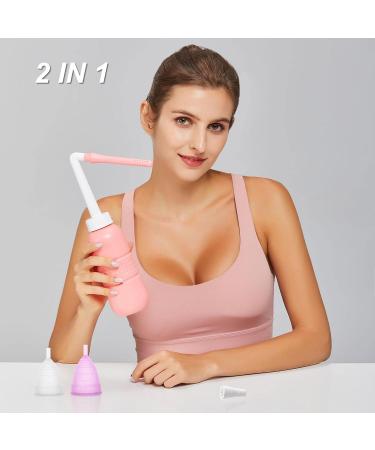 2pcs Menstrual Cup + 2IN1 450ml Perineal Douche Portable Bidet Peri Bottle Set | Female Care Kit for Menstrual Hygiene | Waterproof Bag Included - Buy Online on GoSupps.com