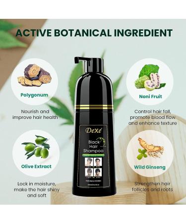 DEXE Black Hair Dye Shampoo for Gray Hair 3-in-1 Ammonia-Free Color - 100% Grey Coverage for Women and Men - Herbal Ingredients - 14 Fl Oz - Buy Online on GoSupps.com