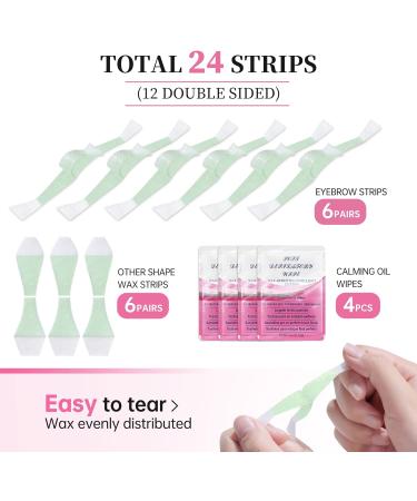 Facial Wax Strips Kit - 24 Strips for Eyebrow Shaping & Hair Removal at Home | Ideal for Sensitive Skin - Includes 4 Calming Oil Wipes - Buy Online on GoSupps.com