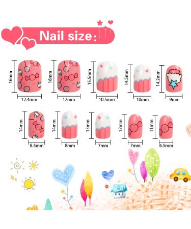 96 Pcs Kids Fake Nails - Pre-glue Full Cover Short False Nails for Girls | Lovely Gift for Children - Refreshing and Cute - Buy Online on GoSupps.com