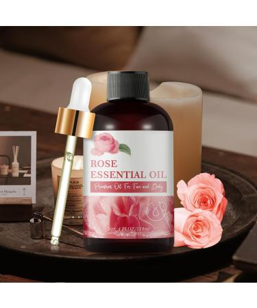 Rose Essential Oil Pure Rose Oil for Face 4OZ Organic Essential Oils for Diffuser Home Natural Essential Oils for Soap Making Candle Making Rose Body Oil for Skin Massage Rose Oil for Hair Gifts