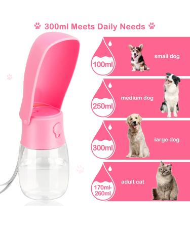 JOPHEK 300ml Portable Pet Drinking Bottle - Leakproof 180 Foldable Dog & Cat Water Bottle with Activated Carbon Filter for Travel & Camping - Pink - Buy Online on GoSupps.com