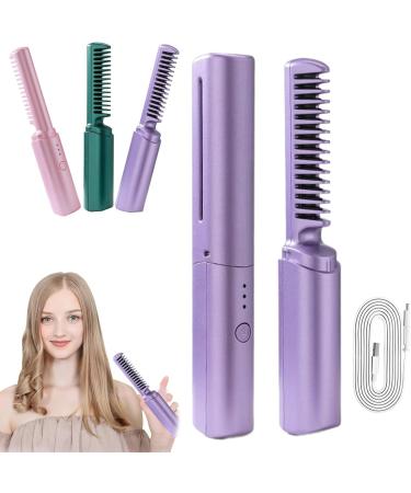 Rechargeable Mini Hair Straightener 2 in 1 Anti-Scald Hair Straightener Brush and Curler Portable USB Plug-in Small Hair Curler Iron Ceramic Mini Hair Curling Iron for Short and Long Hair
