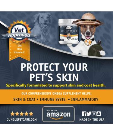 Jungle Pet Dog Skin and Coat Supplement - Fish Oil Soft Chews for Shedding & Allergies - Omega Vitamins for Small/Medium Breeds - 60 Count - Buy Online on GoSupps.com