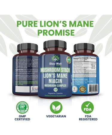 Stay-Well Naturals Lion Mane Mushroom Supplement Capsules with Niacin | Mushroom Complex Capsules with Turkey Tail Mushrooms Chaga Mushroom and Reishi Mushroom Extract Mushroom Supplement Capsules - Buy Online on GoSupps.com