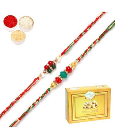 Ghasitaram Gifts Rakhi for Brother Rakhis Online -Set of 2 Pearl Rakhis with 200 GMS of Soan Papdi Rakhi with 200 gms of Soan Papdi