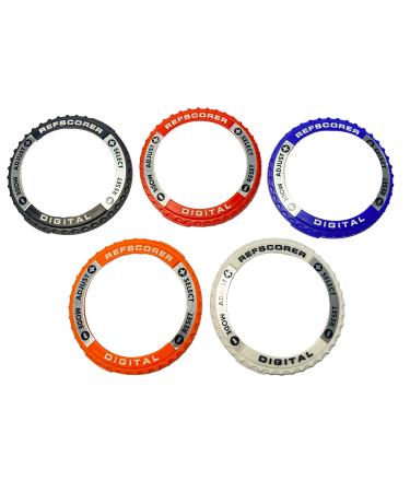RefStuff RefScorer A 5 Pack Interchangeable Top Ring Bezels for The Digital New v2.021 Referee Watch Pack A (Original Silver Black Red Navy Dark Blue Orange and White)