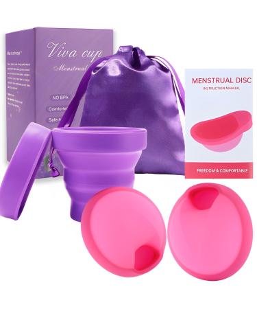 Menstrual disc set with menstrual disc s & l folding cup storage bag manual outlet -safe menstrual disc made of silicone reusable periodic disc for all currents purple