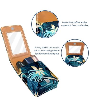 Travel Lipstick Organizer Case - Portable Makeup Bag with Mirror Tropical Leaves Graphic - Shop Now - Buy Online on GoSupps.com
